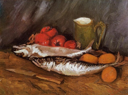 梵高-Still Life with Mackerels, Lemons and Tomatoes 第1页