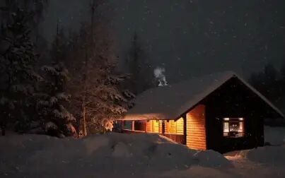 [图]1小时在舒适的雪夜烤火 风声+烤火声