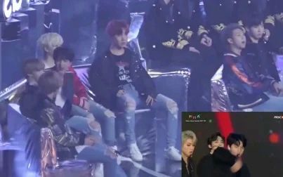 [图]171202防弹少年团bts台下观看EXO ko ko bop反应