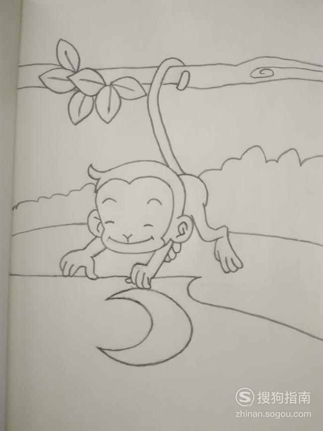 怎样画猴子捞月的简笔画优质