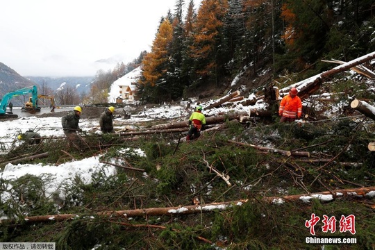 奥地利一村庄遭遇泥石流 救援人员紧急疏通道路(5) 第5页