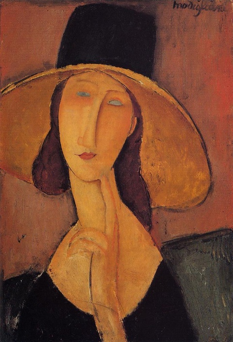 莫迪里阿尼-Portrait of Jeanne Hebuterne in a large hat 第1页