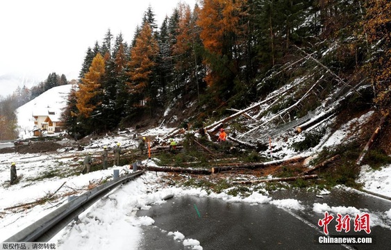 奥地利一村庄遭遇泥石流 救援人员紧急疏通道路 第1页