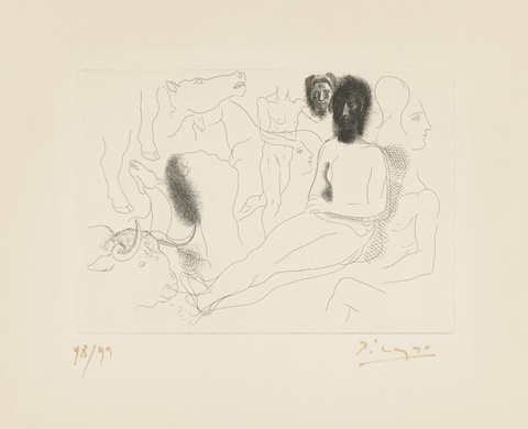 毕加索-Seated Nude and Sketches (Horses, Bulls...) 第1页