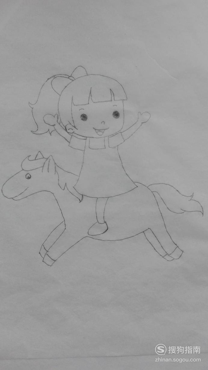 如何画骑木马的小女孩的简笔画优质